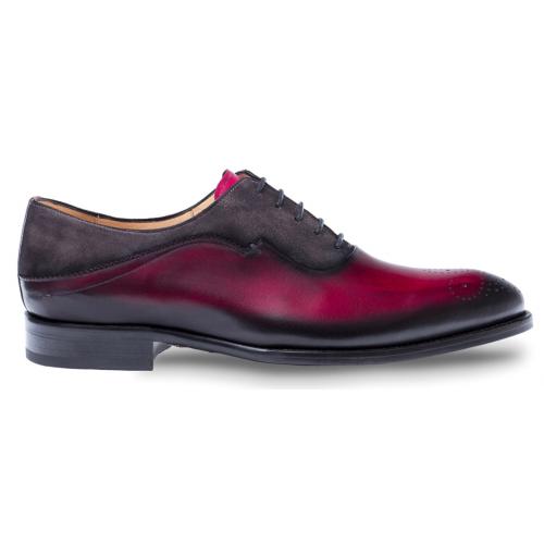 Mezlan "Hanks" Burgundy / Grey Genuine Calfskin / Suede Medallion Toe Oxford Shoes 8698.